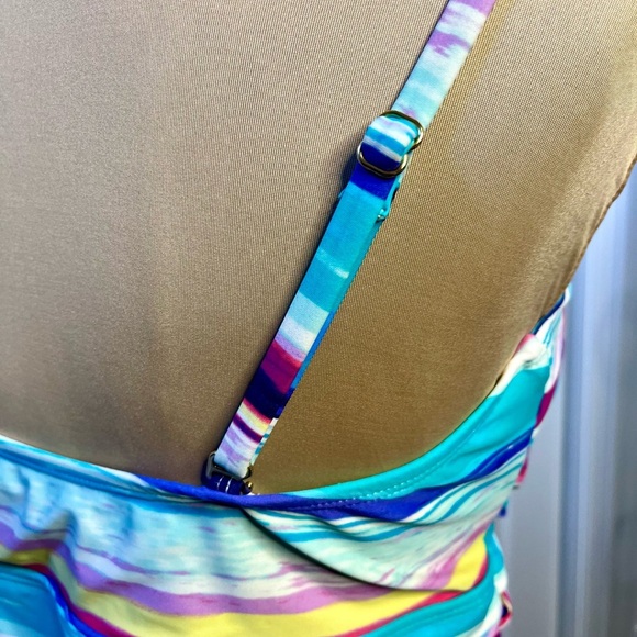 2 Bamboo Turquoise Blue Pink Striped Tankini Top size XL. - Picture 3 of 13